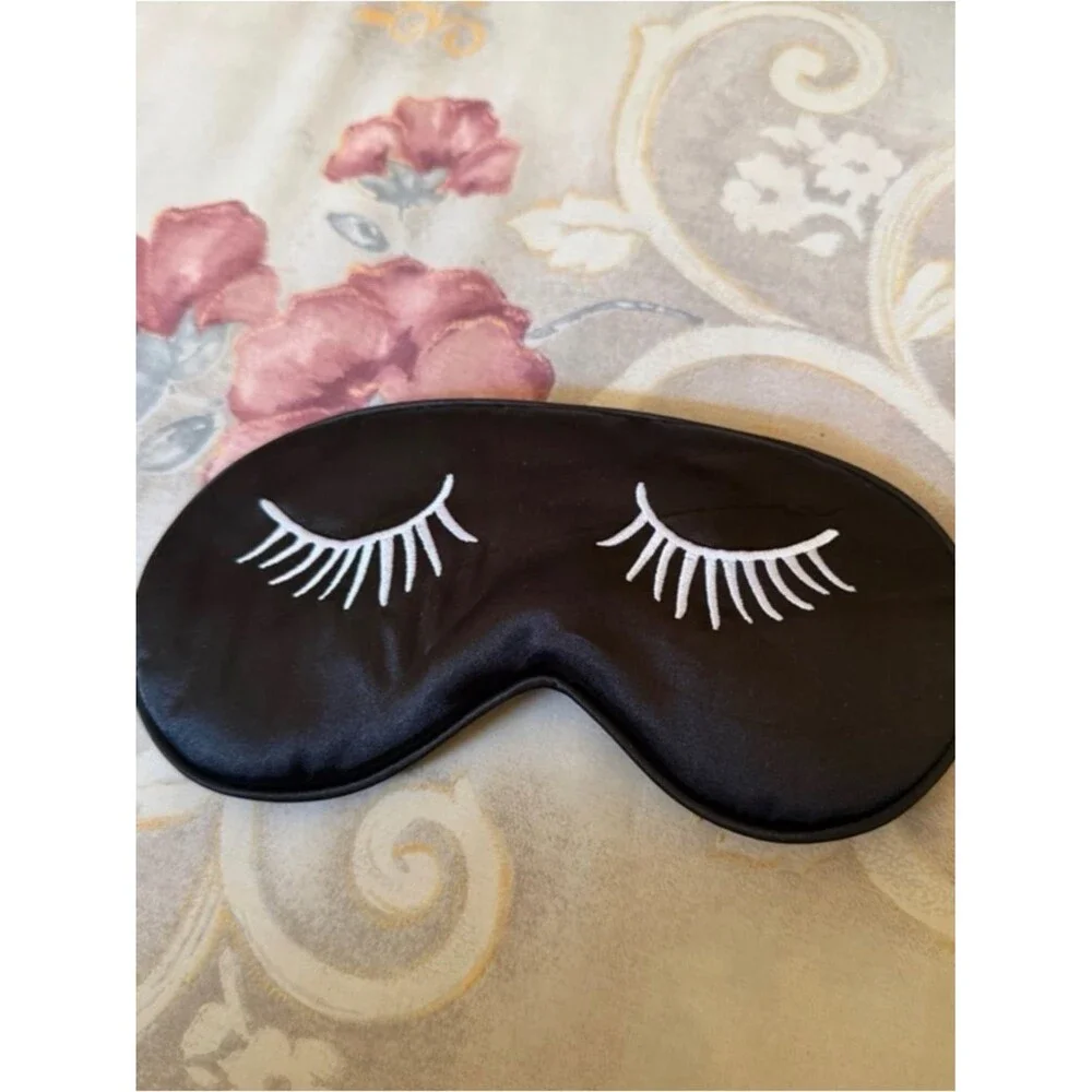 Satin Sleep Eye Mask – Eyelash Design – Black